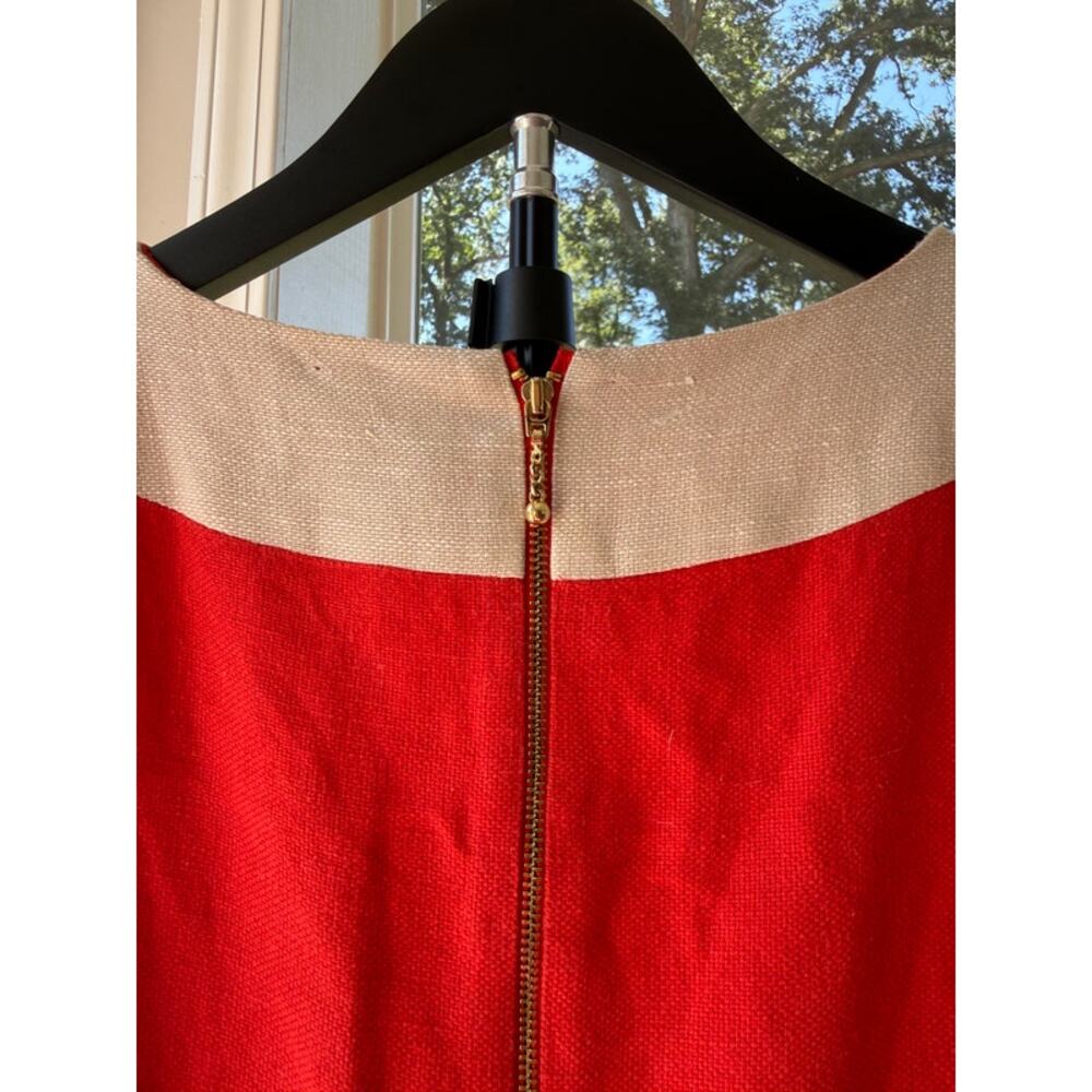 Kate Spade Red Linen Dress Size 6 Ivory V Neck Gold Zip Preppy Nautical - Picture 5 of 6
